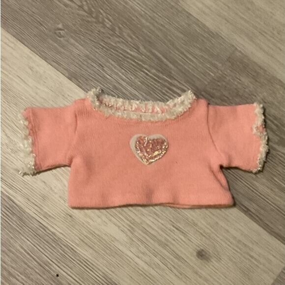 Build-A-Bear Workshop Pink Sweater Sequin Heart White Fringe Valentine's Day - Picture 1 of 4